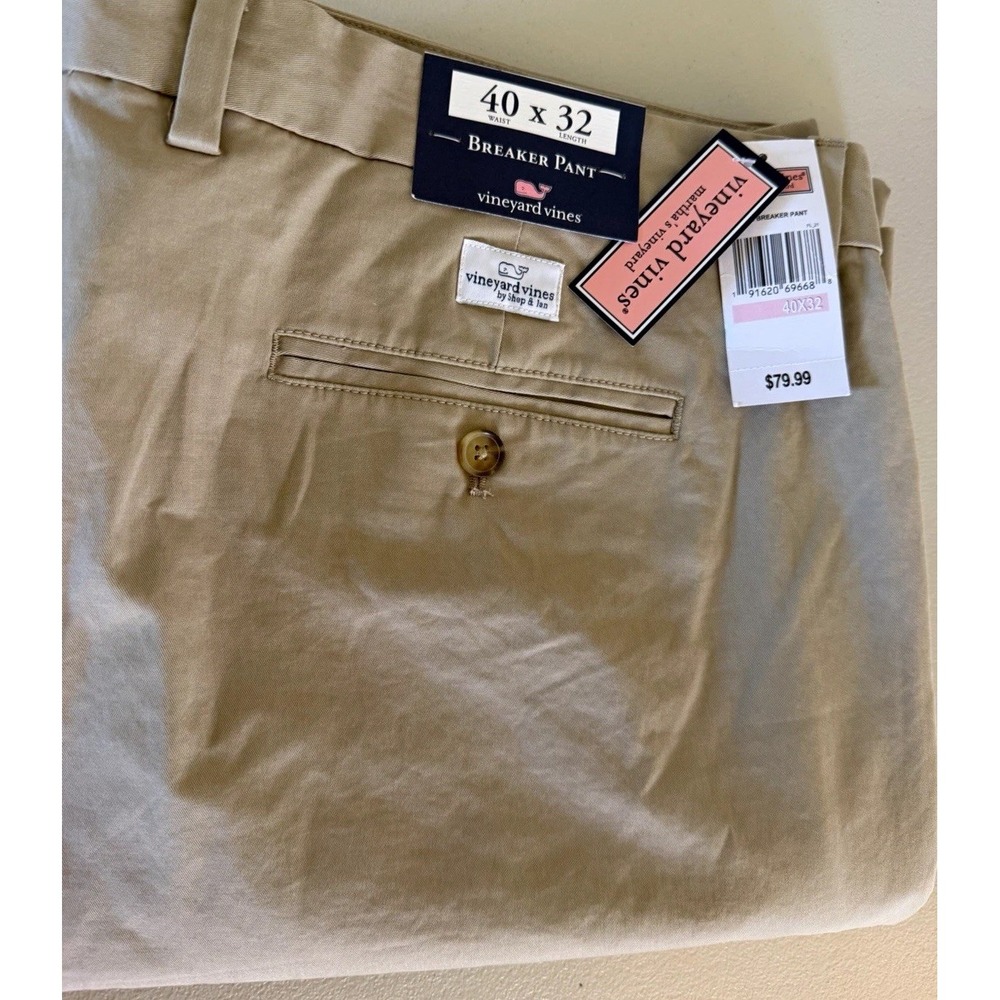NWT Vineyard Vines Breaker Pant Men's 40X32 Khaki Chino Straight Stretch